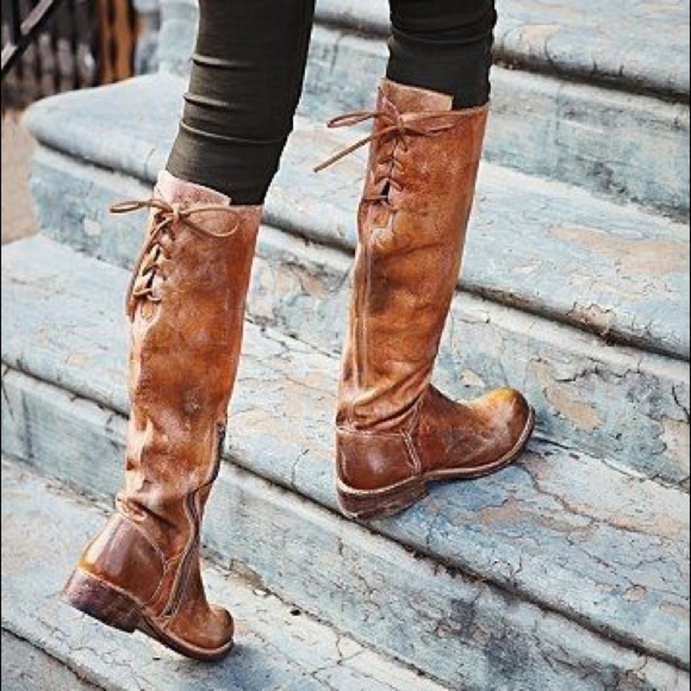 brown tie leather riding boots
